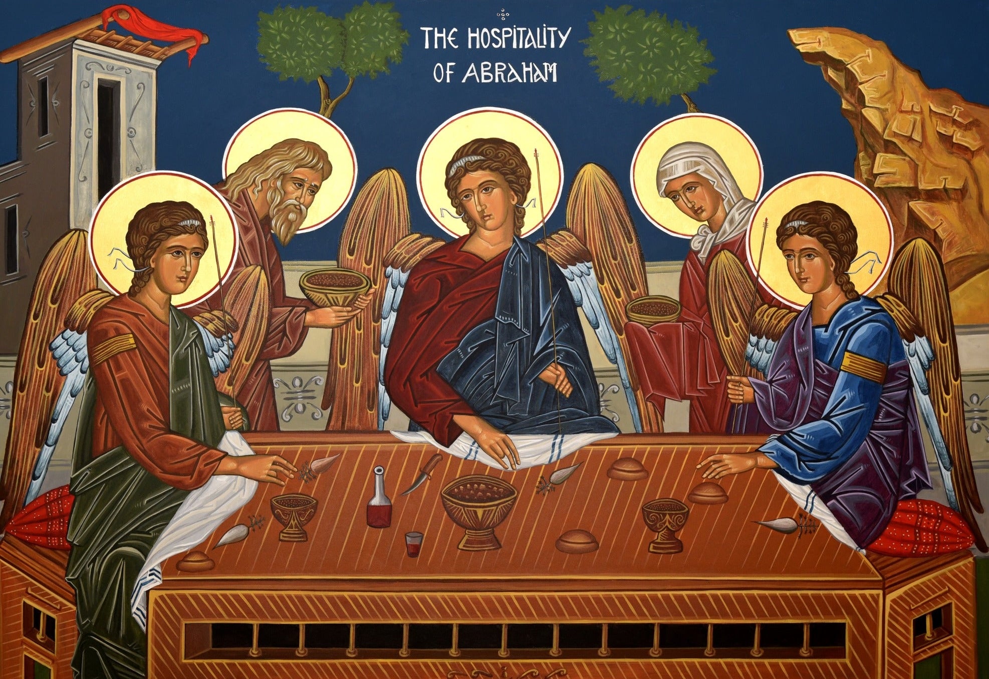 Orthodox Christian Icon of Hospitality of Abraham (Holy Trinity) – Mounted on Wood